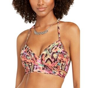 Sundazed Simone Wrap Halter Swim Top Womens 32D Multicolor Python Print New